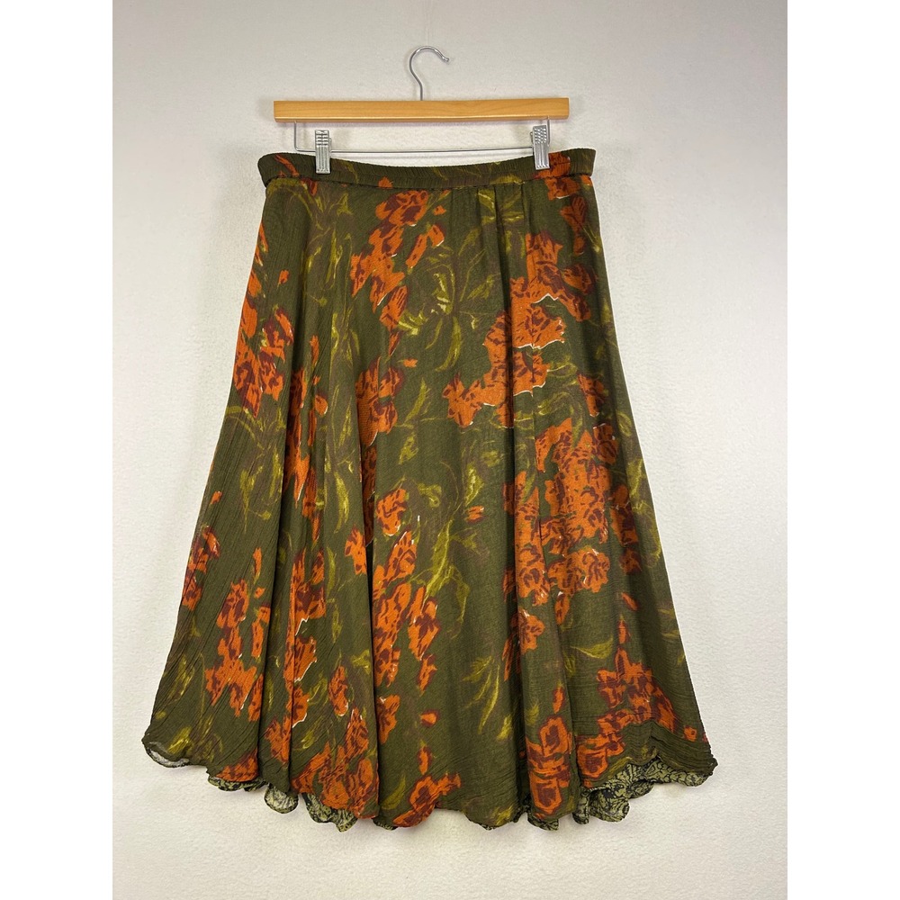 Vintage Boho Whimsigoth Women‎ L Olive Orange Reversible Floral Paisley Skirt